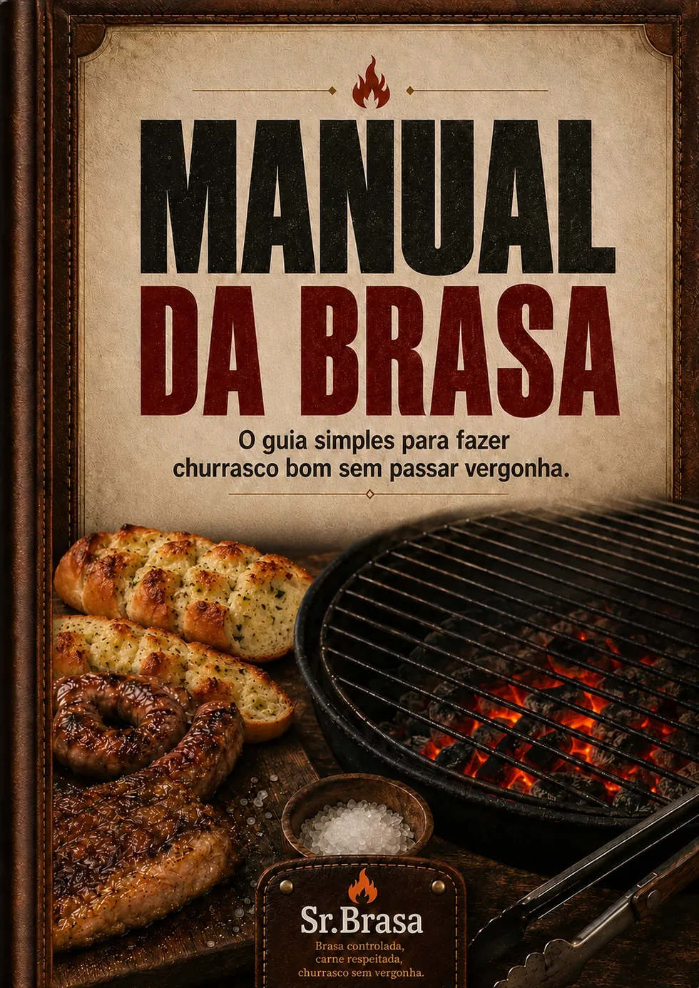 Capa premium do ebook Manual da Brasa, guia simples para fazer churrasco bom sem passar vergonha.